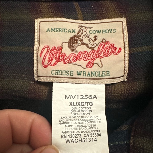 Wrangler Men's Plaid Shirt - Brown and Blue - Picture 3 of 5